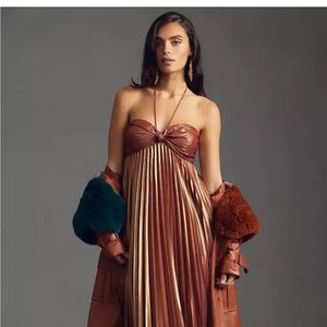 Anthropologie Plissé Halter Dress